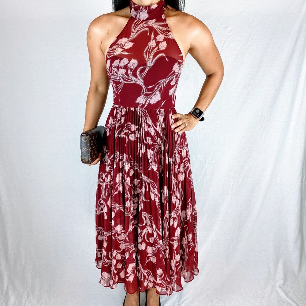 Fame & Partners Red Pleated Floral Dress $399